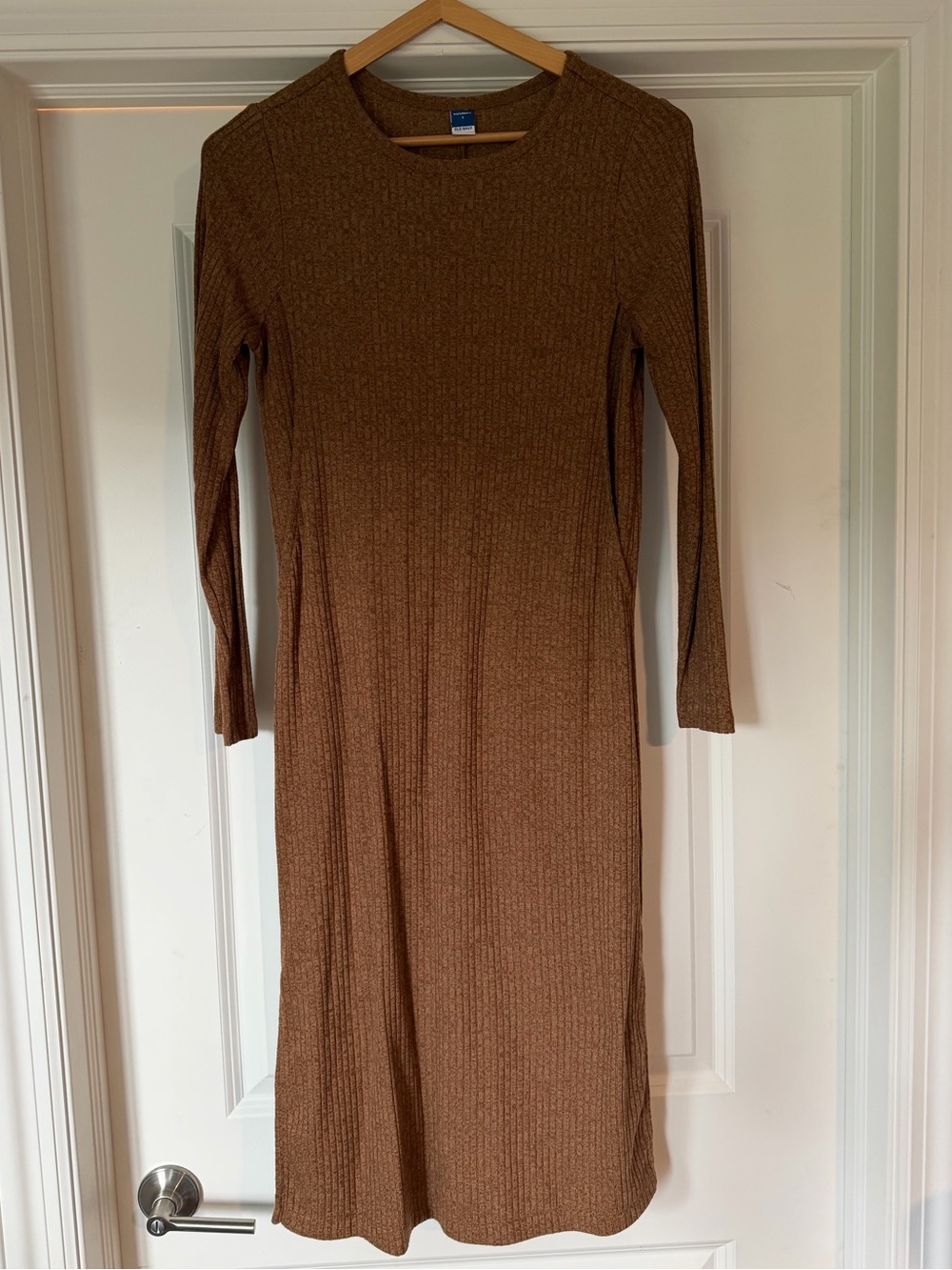 Maternity/ Nursing Women’s Long Sleeve Ribbed Midi Dress - Brown